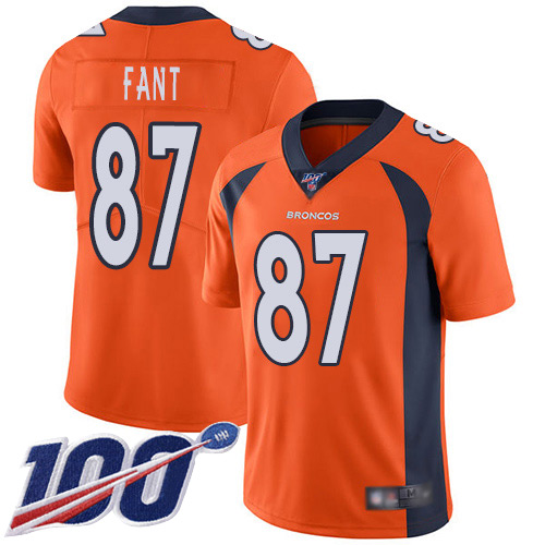 Men Denver Broncos #87 Noah Fant Orange Team Color Vapor Untouchable Limited Player 100th Season Football NFL Jersey